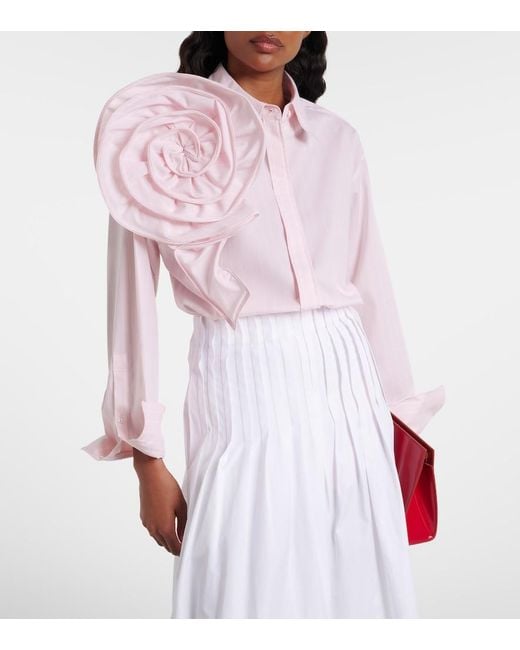 Dorothee Schumacher Pink Striped Power Floral-Applique Cotton-Blend Shirt