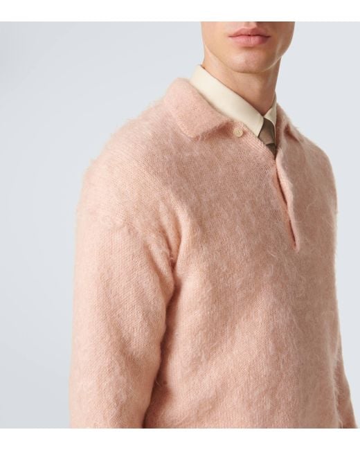 Auralee Pink Mohair And Wool Polo Sweater for men