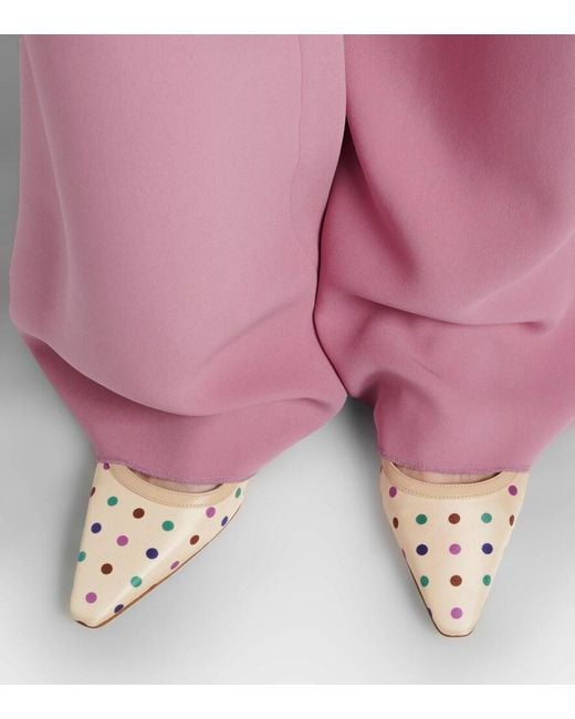 Manolo Blahnik Natural Filotas Leather-Trimmed Polka-Dot Ballet Flats
