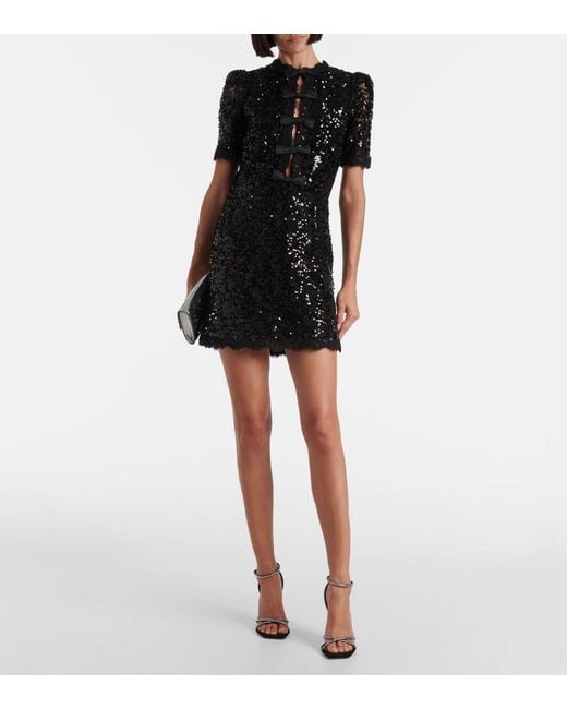 Rebecca Vallance Black Diana Bow-Detail Sequined Minidress