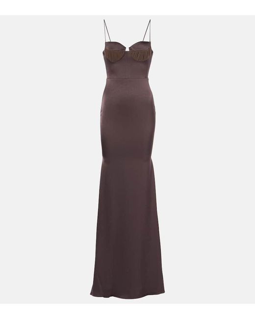 Alex Perry Purple Satin Bustier Maxi Gown