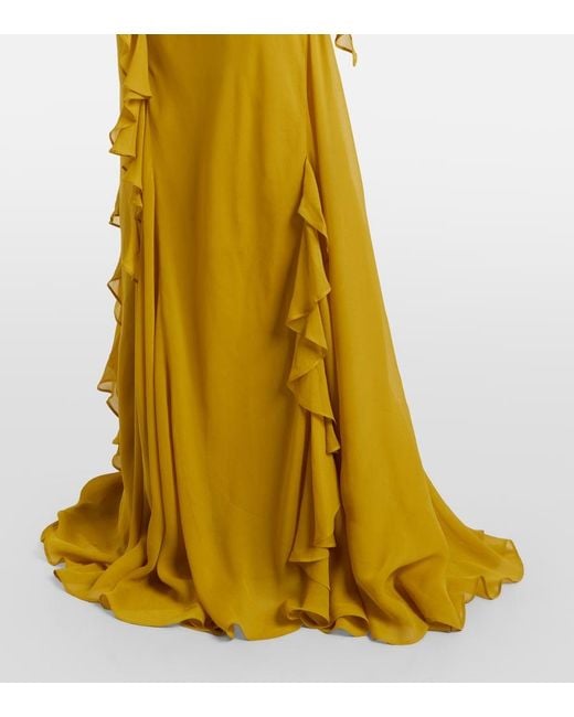 De La Vali Yellow Mayara Ruffled Georgette Gown