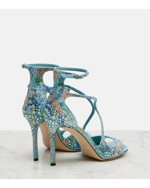 Jimmy Choo Blue Azia Embellished Satin Sandals