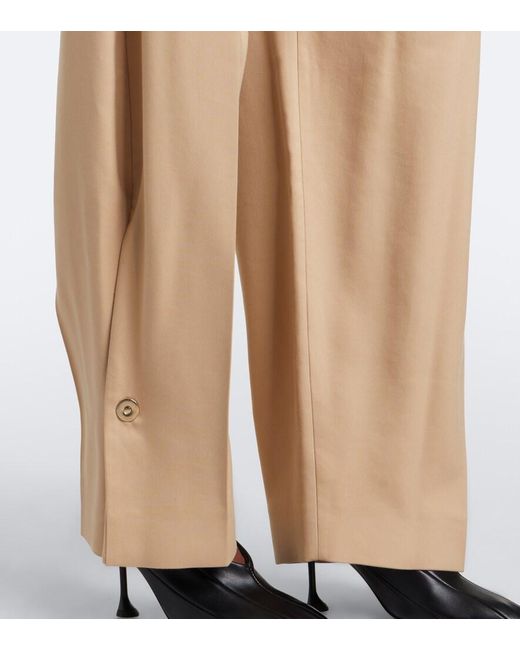 Sportmax Natural Pleated Cotton-Blend Wide-Leg Pants