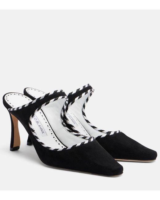 Manolo Blahnik Black Pura Suede Mules