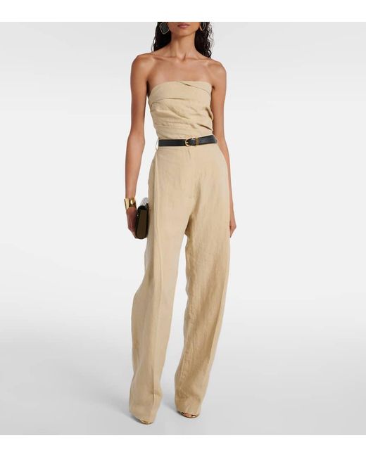 TOVE Natural Gabrielle High-rise Linen Wide-leg Pants