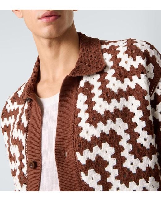 Frescobol Carioca Brown Pinto Crochet Cotton Cardigan for men