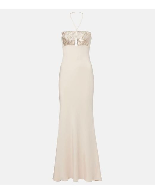 Roland Mouret White Verzierte Robe Aus Seide