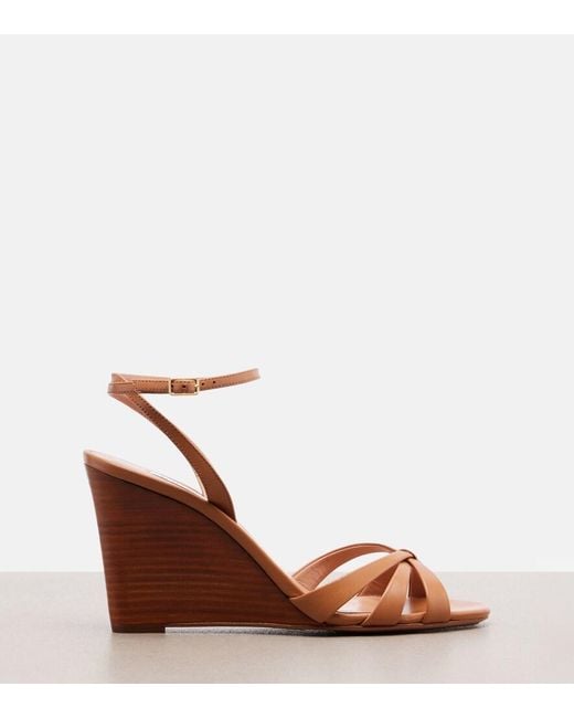 Aquazzura Brown Tati Leather Wedge Sandals