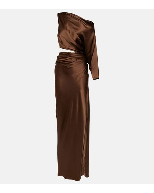 The Sei Draped One-shoulder Silk Gown in Brown