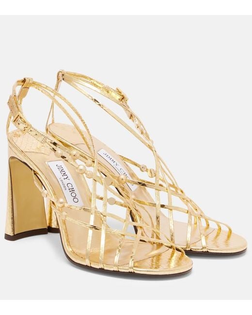 Jimmy Choo Felice 95 Beaded Metallic Leather Sandals