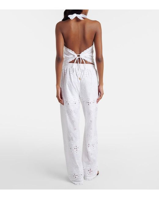 Melissa Odabash White Lula Embroidered Cotton Wide-Leg Pants