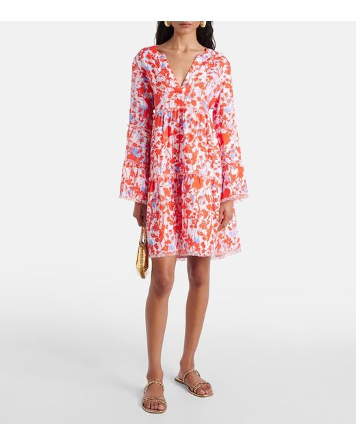 Heidi Klein Red Deia Floral Linen Kaftan