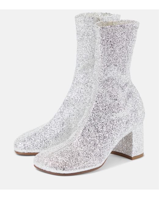Dries Van Noten White Glitter Ankle Boots
