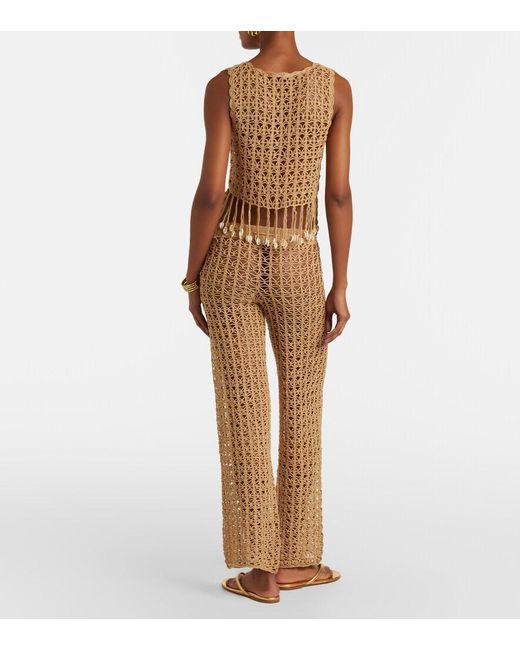 Anna Kosturova Natural Crochet Cotton Wide-Leg Pants