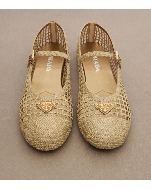 Prada Natural Crochet Mary Jane Flats