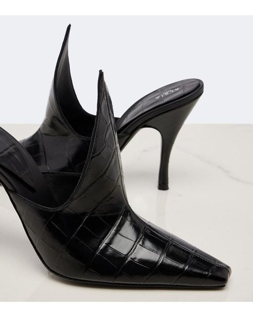 Alaïa Black Croc-Effect Leather Mules