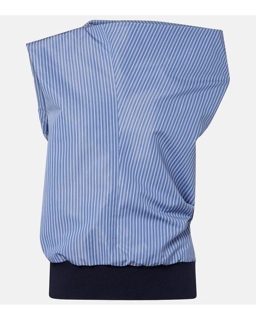 Sacai Blue Striped Cotton-Blend Top