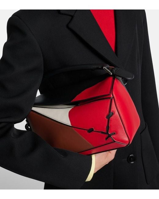 Loewe Red Puzzle Lion Intarsio Small Shoulder Bag