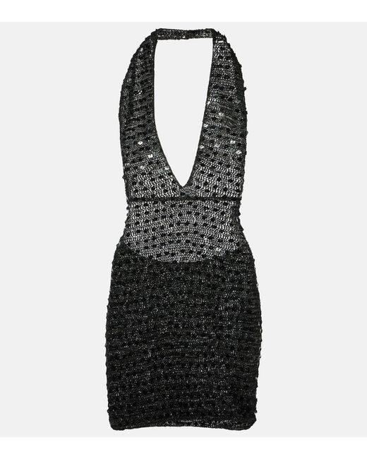 AYA MUSE Black Sequined Halterneck Minidress