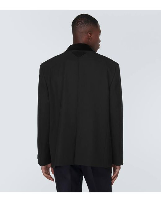 Prada Black Double-Breasted Virgin Wool Suit Jacket for men