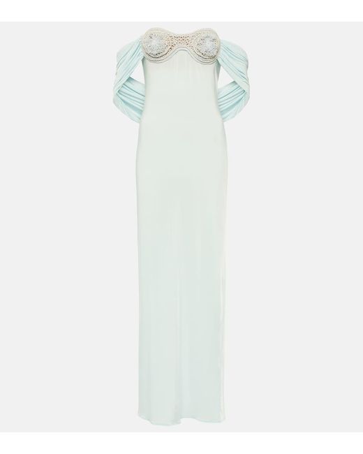 Magda Butrym White Crochet-trimmed Off-shoulder Maxi Dress
