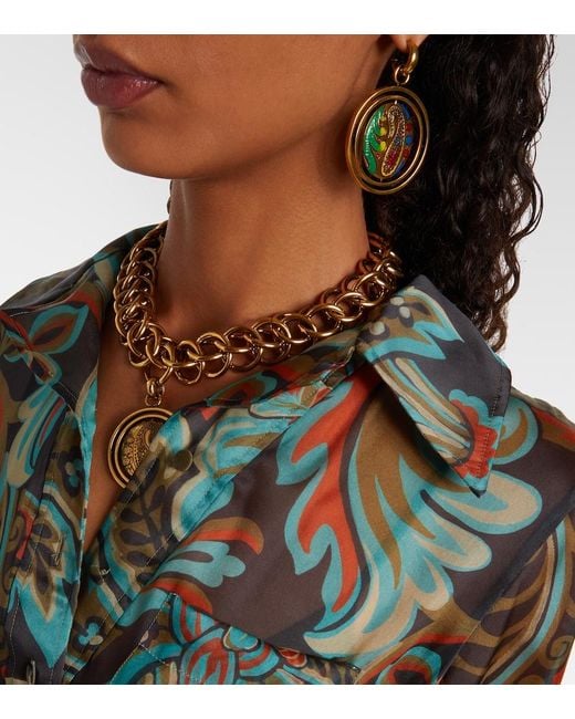 Etro Green Paisley Fringed Silk Gown