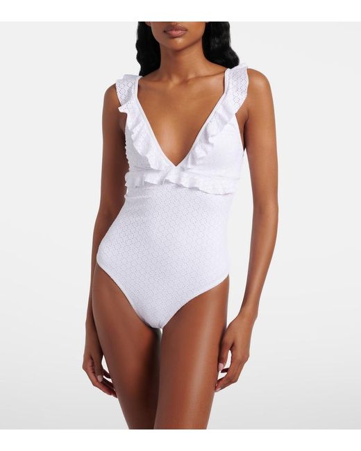 Melissa Odabash White Los Angeles Ruffled Swimsuit