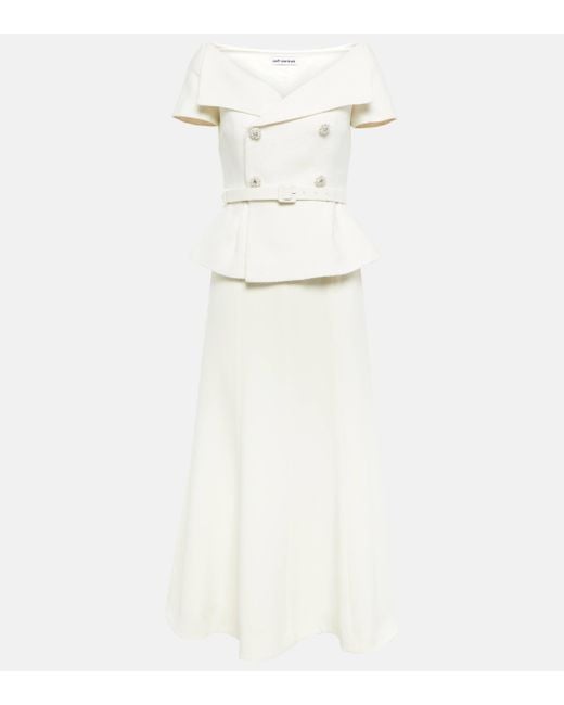 Self-Portrait White Tailored Boucle Midi Dress