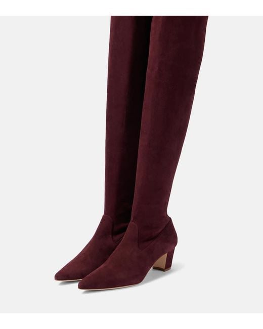 Manolo Blahnik Red Lupasca Suede Over-The-Knee Boots