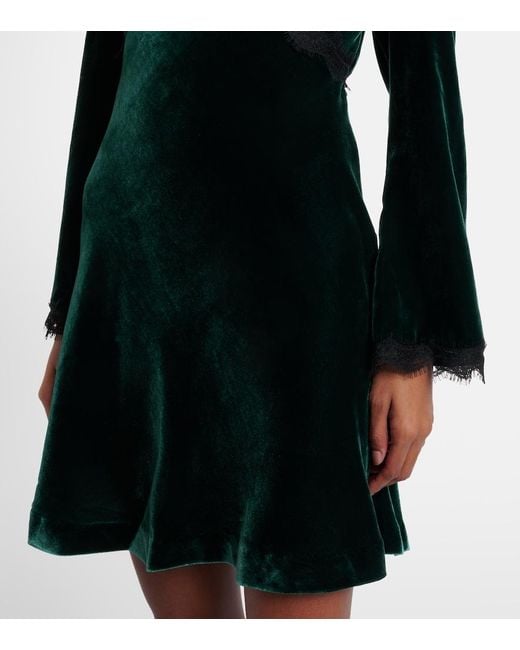 Rixo Black Macie Lace-Trimmed Velvet Minidress