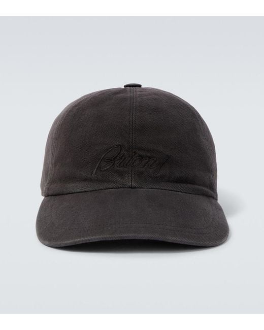 Brioni Black Cotton And Cashmere Baseball Cap for men
