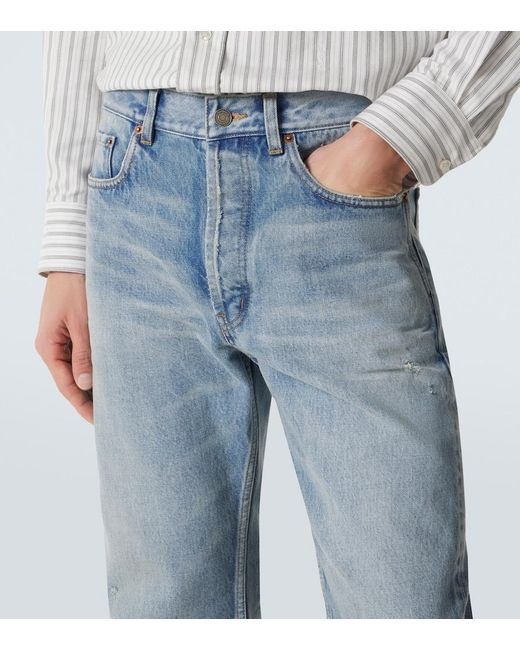 Saint Laurent Blue Distressed Straight Jeans for men