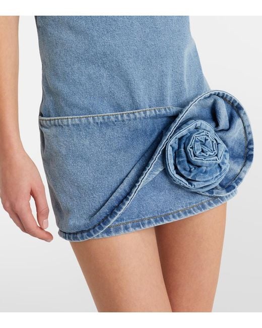 Magda Butrym Blue Floral-Applique Denim Minidress