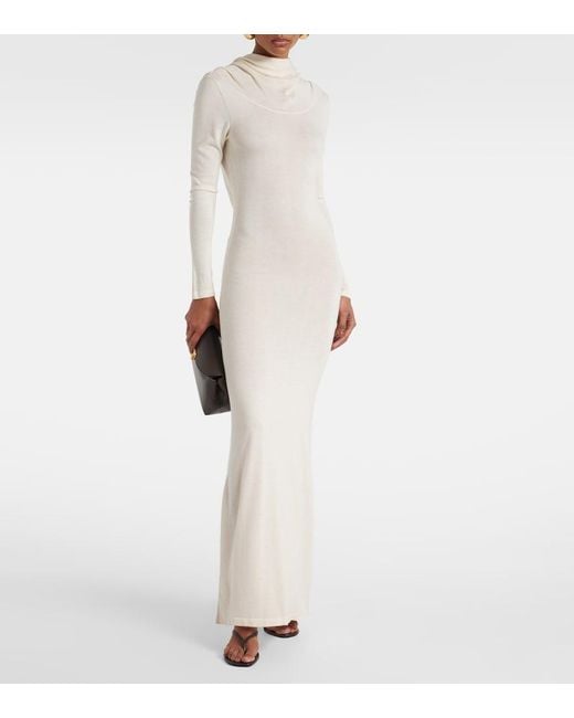 AYA MUSE White Viva Knitted Silk And Cashmere Maxi Dress