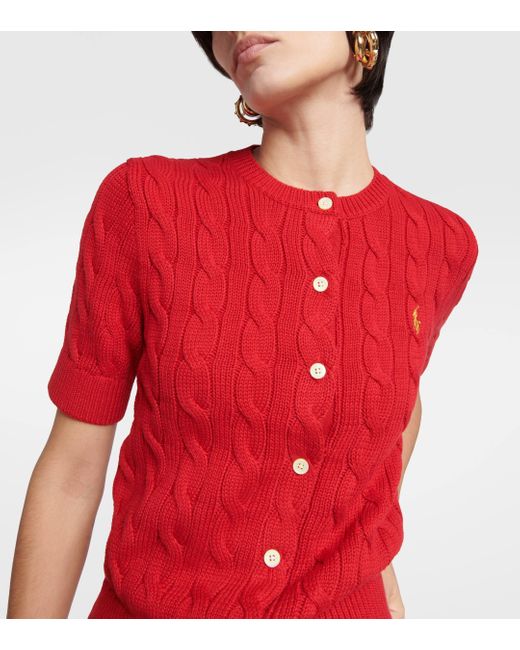 Polo Ralph Lauren Red Cable-knit Cotton Cardigan