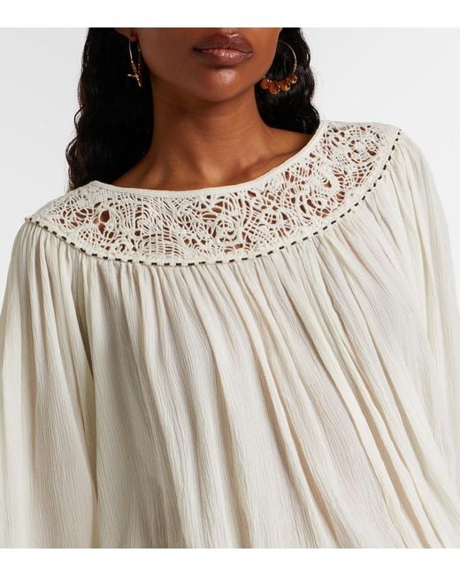 Isabel Marant White Nelida Guipure Lace-Trimmed Silk Blouse