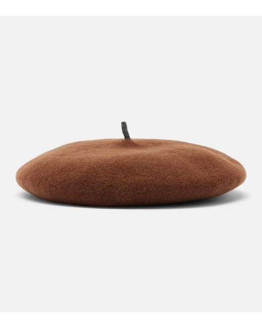 Brunello Cucinelli Brown Monili Wool Beret