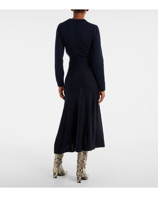 Khaite Blue Mayu Wool Midi Skirt