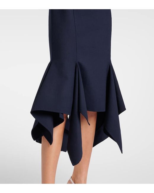 Oscar de la Renta Blue Pleated Wool-Blend Midi Dress