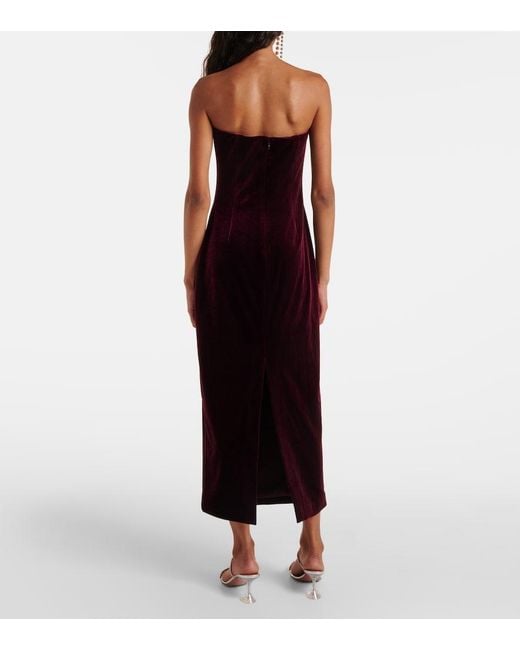 Self-Portrait Purple Strapless Velvet Midi Dress