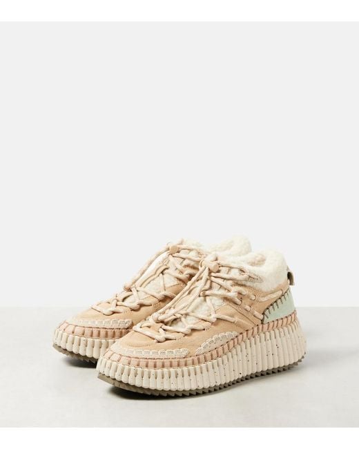 Chloé Natural Nama Shearling-Lined Suede Sneakers