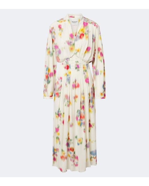 Isabel Marant Metallic Floral Pleated Satin Midi Dress