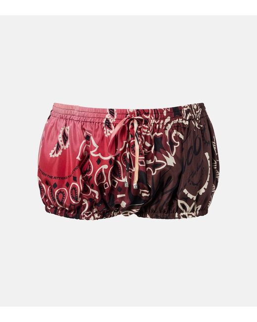 The Attico Red Printed Silk Shorts