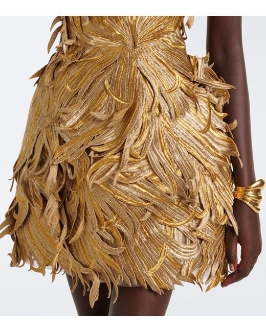 Oscar de la Renta Metallic Floral Applique Bustier Dress