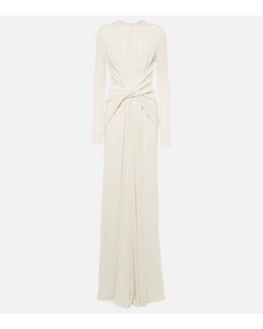 Elie Saab White Gathered Cutout Jersey Gown