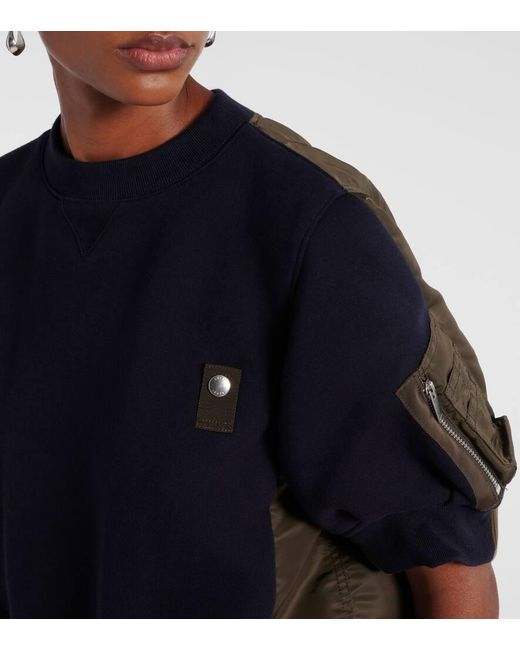 Sacai Blue Top Aus Twill Und Jersey