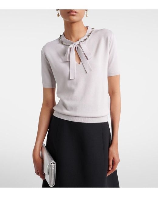 Valentino Gray Embellished Tie-Neck Virgin Wool Sweater