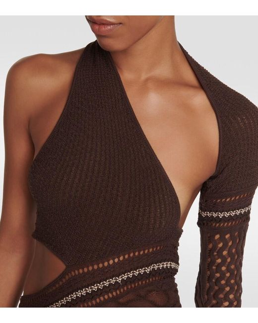 Roberta Einer Brown Dina Asymmetric Knit Bodysuit