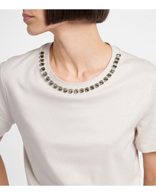 Max Mara Natural Bingo Embellished Cotton-Blend T-Shirt